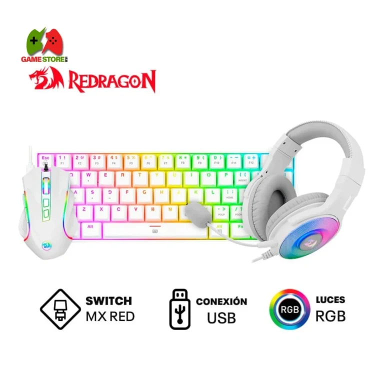 Redragon S129W white RGB keyboard mouse and headset combo