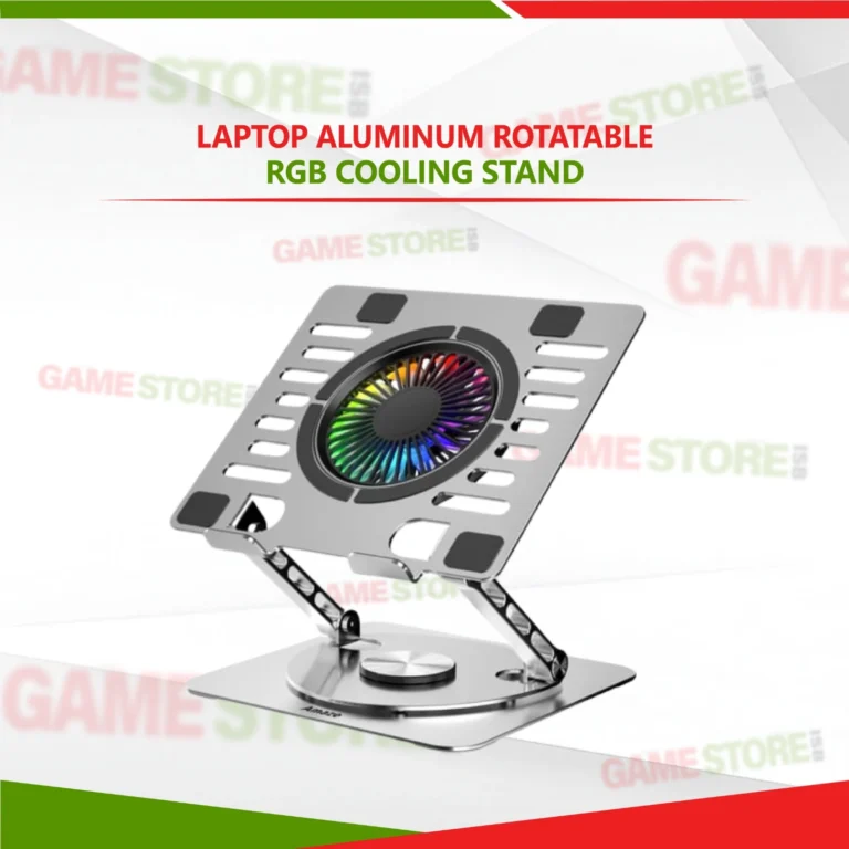 Front view of A525 Laptop Aluminum Rotatable RGB Cooling Stand